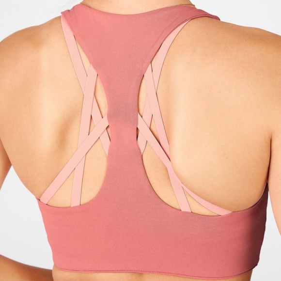 Fabletics High Impact Sports Bra Strappy Criss Cross Back Dusty Cedar Blossom - Picture 3 of 12